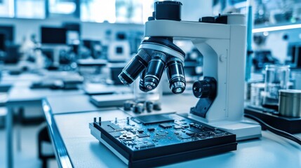 Poster - Microscope Inspecting Circuit Board In Modern Lab