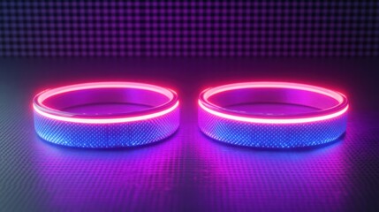 Poster - Two Illuminated Rings Glowing Brightly In Neon Colors