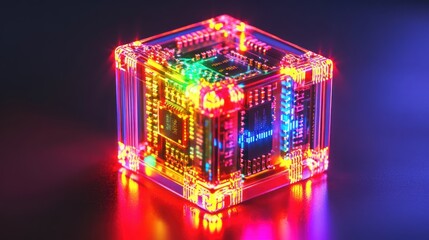 Poster - A Transparent Cube Encasing Vibrant Circuitry