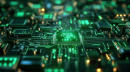 Poster - Illuminated Green Circuit Board Central Processing Unit