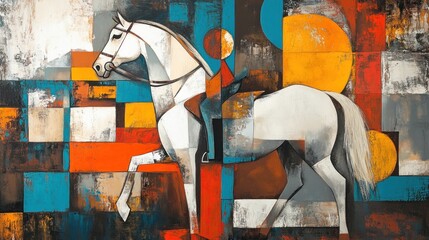 Aufkleber - Abstract Geometric Painting of a White Horse