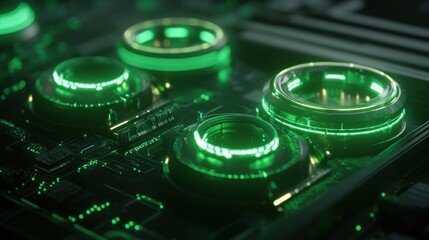 Poster - Futuristic Green Illuminated Circuit Board Technology