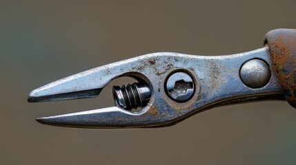 Poster - Rusty Pliers Holding a Small Metal Screw