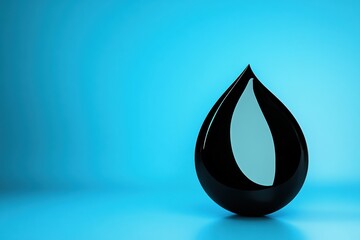 Leinwandbilder - Artistic black droplet sculpture on a serene blue background showcasing modern design and elegance. Generative AI