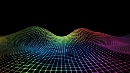 Poster - Rainbow Gridded Landscape Digital Waveform Abstract