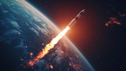Poster - Rocket Launching Into Space Above Earth