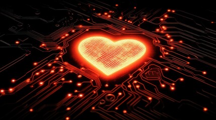 Poster - Digital Heart Glowing on Circuit Board