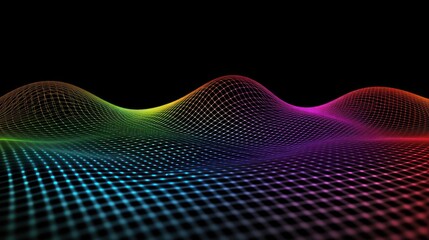 Poster - Rainbow Gridded Wave Abstract Digital Landscape
