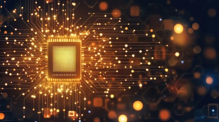 Poster - Illuminated Microchip Circuitry Represents Technological Advancement