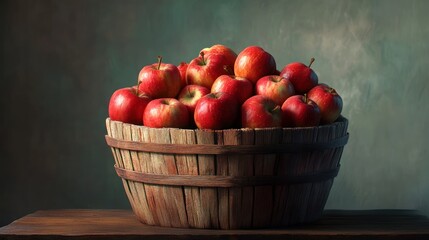 Poster - A Wooden Basket Filled With Red Apples