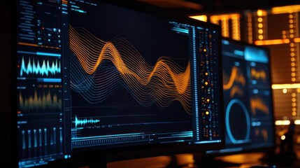 Poster - Digital Waveforms Displayed On Computer Monitors