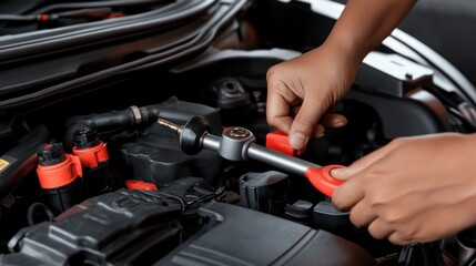 Poster - Person servicing a car engine component