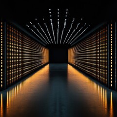 Poster - Illuminated Corridor With Geometric Light Patterns