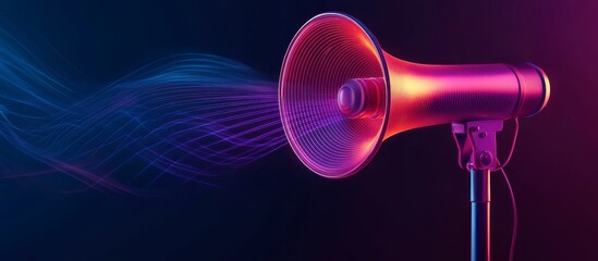 Megaphone Broadcasting Neon Sound Waves - Abstract Digital Communication