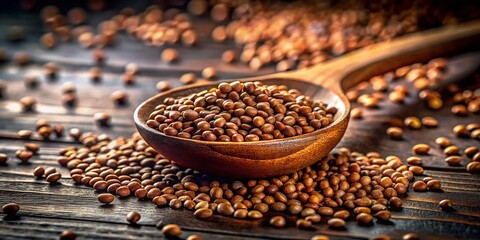 Wall Mural - Low Light Photography: Rustic Wooden Spoon & Lentils Still Life