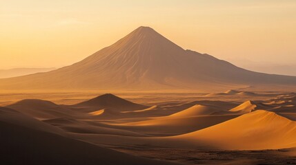 Canvas Print - Majestic Desert Mountain And Rolling Sand Dunes At Sunset