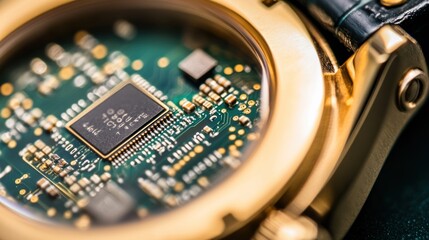 Poster - Gold Watch With Integrated Circuit Board Display
