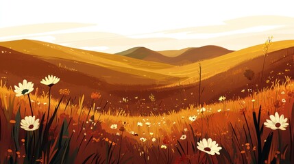 Canvas Print - Golden Hills Wildflower Meadow Landscape