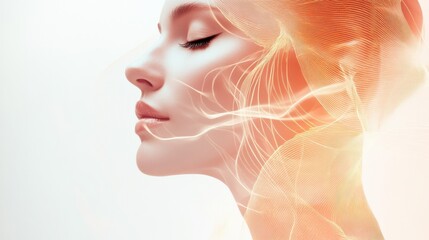 Aufkleber - Silhouette of a womans face featuring golden ratio lines symbolizing beauty and proportion in artistic expression. Generative AI
