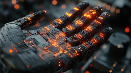 Poster - A Cybernetic Hand Glows With Internal Circuits