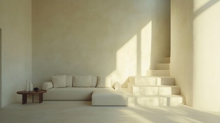 Poster - Minimalist Living Room With Sectional Sofa And Staircase