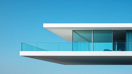 Aufkleber - Modern building balcony with glass railing and blue sky