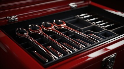 Poster - Red Toolbox Containing Shiny Wrenches and Tools