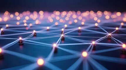 Poster - Illuminated Network Nodes Connected By Lines