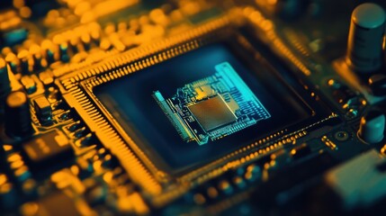 Poster - Closeup of a circuit board showcasing integrated chip technology