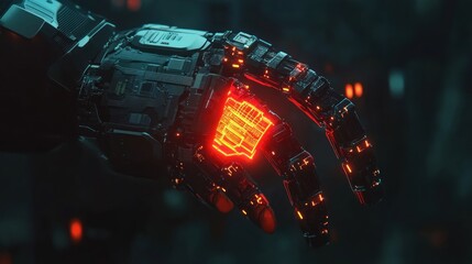 Poster - A Futuristic Robotic Hand Displays Glowing Circuits