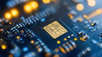 Poster - Close up view of a circuit board with a microchip
