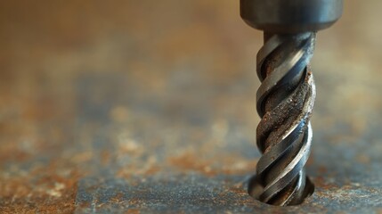 Poster - Closeup of a Drill Bit Piercing Rusty Metal