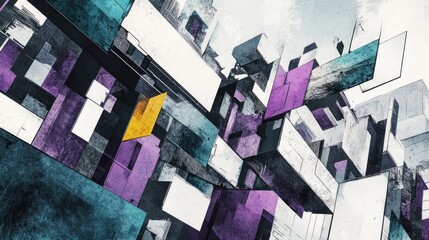 Poster - Abstract Geometric Cityscape Cubist Architectural Design