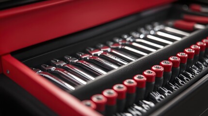 Poster - Red toolbox neatly organized with various tools
