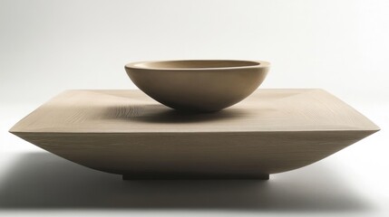 Poster - Wooden bowl rests on a square wooden table