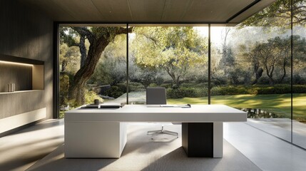 Aufkleber - Modern Office Desk With Serene Garden View