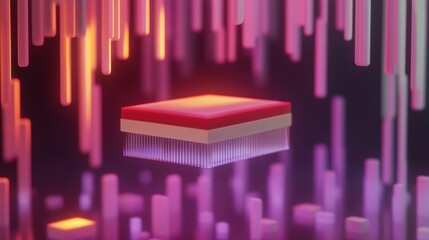 Poster - Abstract Digital Chip Glowing In Neon Light