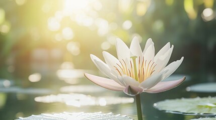 Poster - White Water Lily Flower Blooming in Sunlight