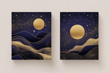 Wall Mural - a wedding invitation featuring a floral thank you note and a modern card design adorned with starlig