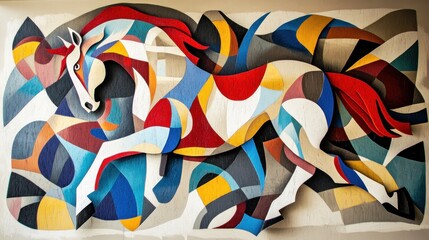 Aufkleber - Abstract Cubist Painting Of A Running Horse
