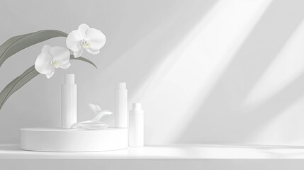 Poster - White Bottles Orchids Minimalist Product Display