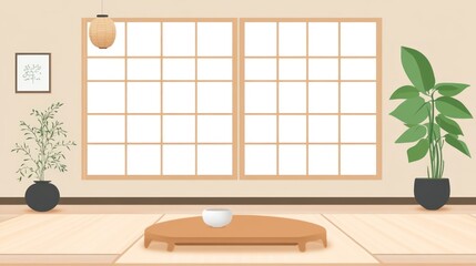 Poster - Serene Minimalist Japanese Tea Room Interior Design