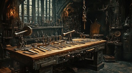 Poster - A Dark And Mysterious Old Blacksmiths Workshop