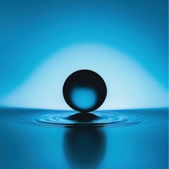Aufkleber - Calm water ripple created by a suspended black sphere casting gentle reflections in a serene blue setting. Generative AI