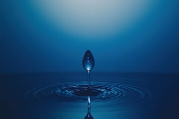Leinwandbilder - Water droplet creates ripples in calm blue water during serene moment. Generative AI