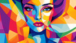 © Thiago - Abstract portrait of a woman in cubist style with vibrant geometric shapes. Cubist Abstraction. Illustration