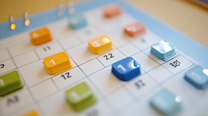 Aufkleber - A close-up of a calendar marked with color-coded priorities, symbolizing structured task handling.