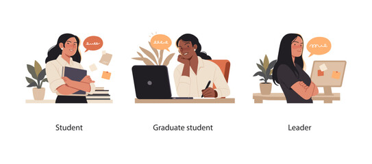 Wall Mural - collection of scenes illustrating the stages of personal and professional development. a student eng