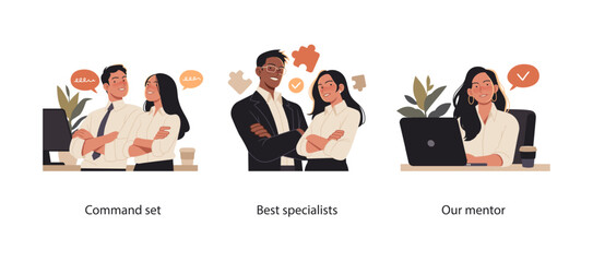 Wall Mural - collection of scenes representing teamwork, expertise, and mentorship. confident professionals colla