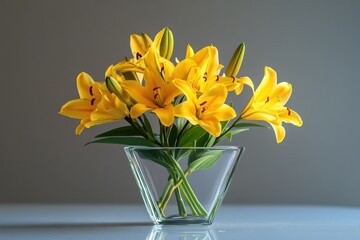 Poster - Yellow Lilies in a Clear Glass Vase